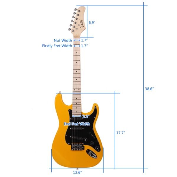 Guitarra eléctrica Glarry GST con amplificador de 20 W, color amarilla - Image 8
