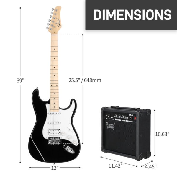 Guitarra eléctrica Glarry GST Stratocaster con pastillas HSS y amplificador de 20 W, color negro - Image 10