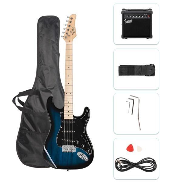 Guitarra eléctrica Glarry GST con amplificador de 20 W, color azul