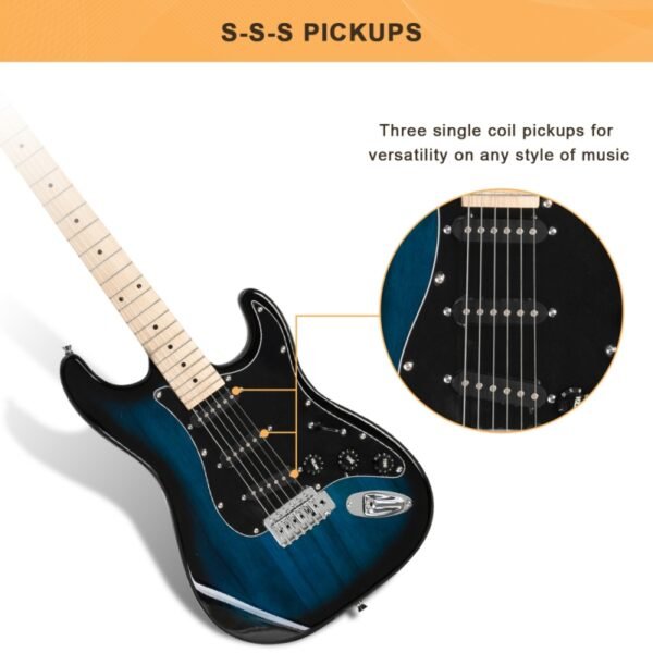 Guitarra eléctrica Glarry GST con amplificador de 20 W, color azul - Image 9