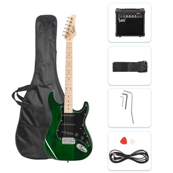 Guitarra eléctrica Glarry GST con amplificador de 20 W, color verde