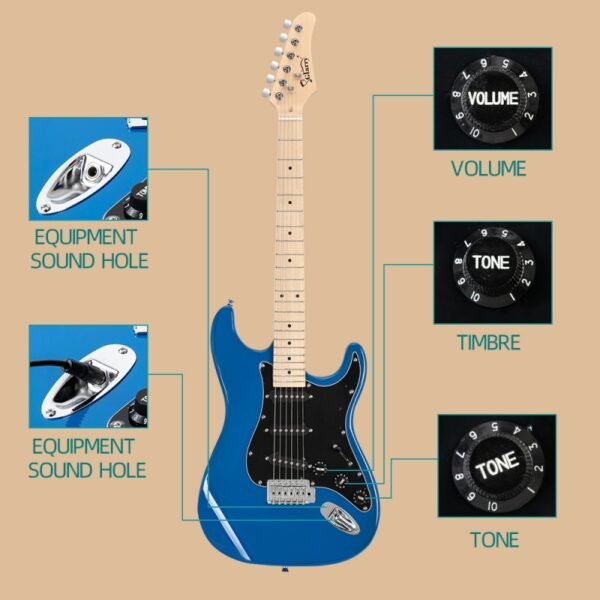 Guitarra eléctrica Glarry GST con amplificador de 20 W, color azul cielo - Image 4