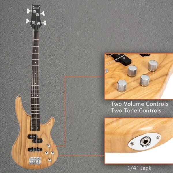 Bajo Glarry GIB de 4 cuerdas, tamaño completo, color madera - Image 6