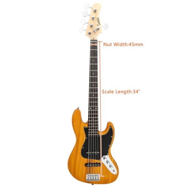Bajo eléctrico de 5 cuerdas Glarry GJazz de tamaño completo, color amarillo - Image 7