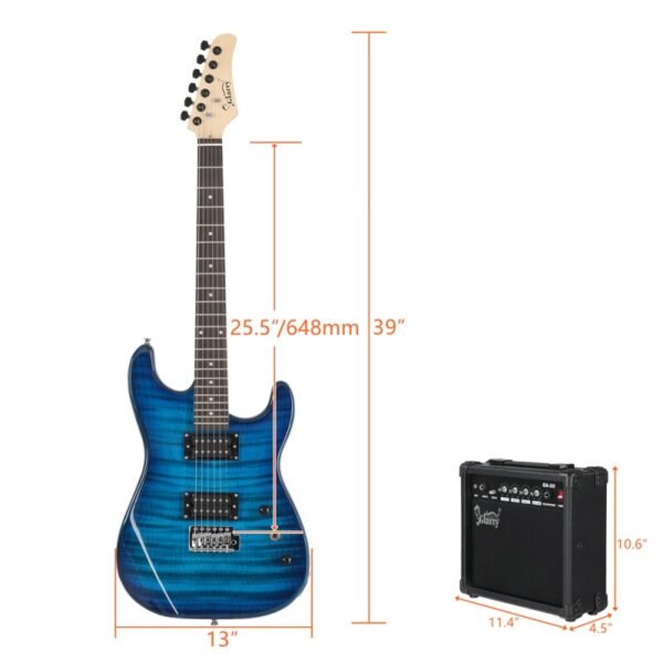 Guitarra eléctrica Glarry GST HH Pickup Tiger Stripe con amplificador de 20 W azul - Image 16