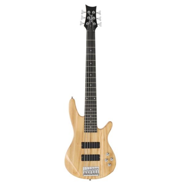Bajo Glarry GIB de 6 cuerdas, tamaño completo, pastilla HH, color Madera - Image 9