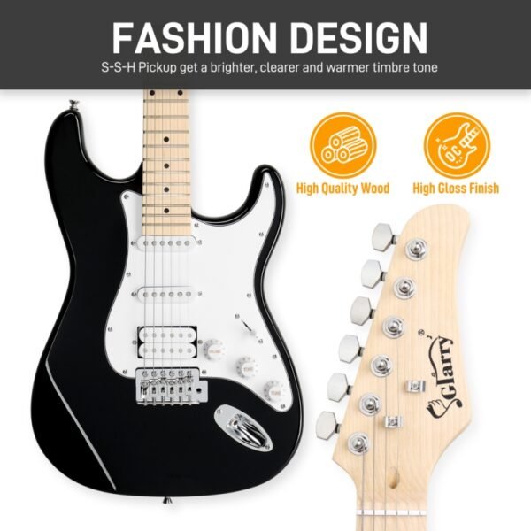Guitarra eléctrica Glarry GST Stratocaster con pastillas HSS y amplificador de 20 W, color negro - Image 7