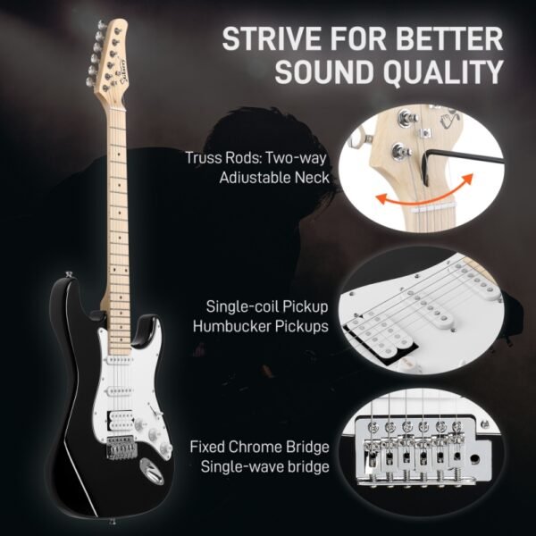 Guitarra eléctrica Glarry GST Stratocaster con pastillas HSS y amplificador de 20 W, color negro - Image 4