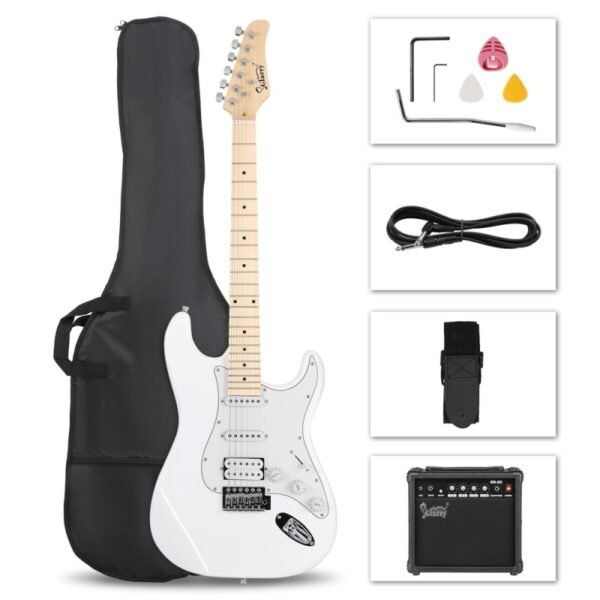 Guitarra eléctrica con Pastillas HSS Glarry GST con amplificador de 20 W, color blanco