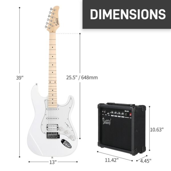 Guitarra eléctrica con Pastillas HSS Glarry GST con amplificador de 20 W, color blanco - Image 8