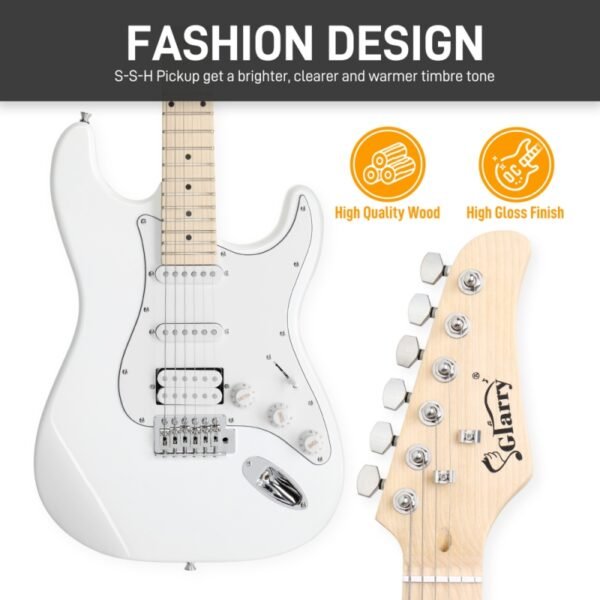 Guitarra eléctrica con Pastillas HSS Glarry GST con amplificador de 20 W, color blanco - Image 4