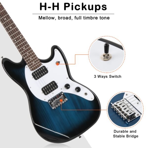 Guitarra eléctrica Glarry GMF Diapasón de madera de laurel Pastilla HH Azul con Negro - Image 6