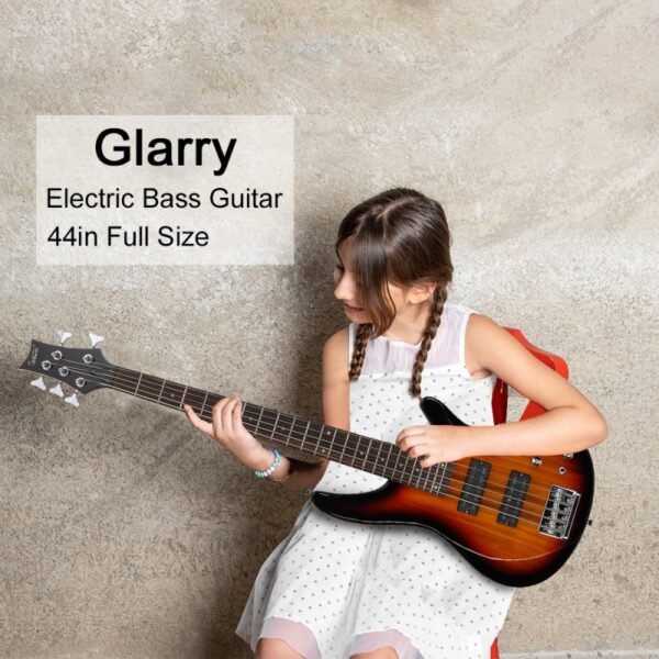 Bajo Glarry GIB de 5 cuerdas, tamaño completo, bobina abierta, pastilla HH, Sunset - Image 13