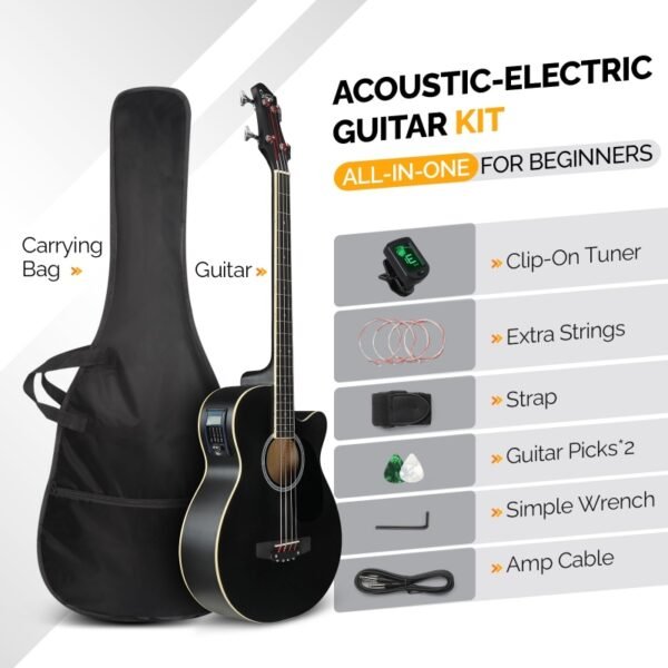 Bajo electroacústico Glarry GMB102 de 44,5 pulgadas con ecualizador, color negro mate - Image 4