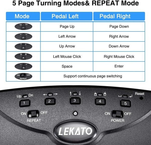 Pedal para pasar páginas con Bluetooth y música Lekato, recargable por USB, inalámbrico, silencioso, para iPad, iPhone, tableta y portátil - Image 7
