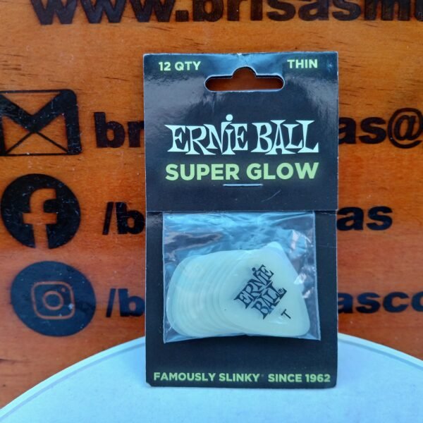 Púas de Guitarra Ernie Ball Super Glow - Thin (Paquete de 12 Unidades)