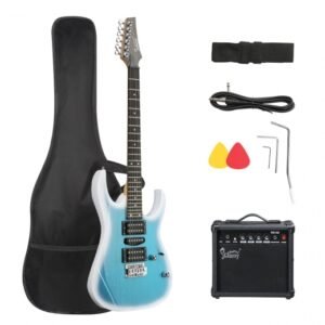 Guitarra eléctrica tipo Glarry 170 con amplificador de 20 W Azul con Blanco